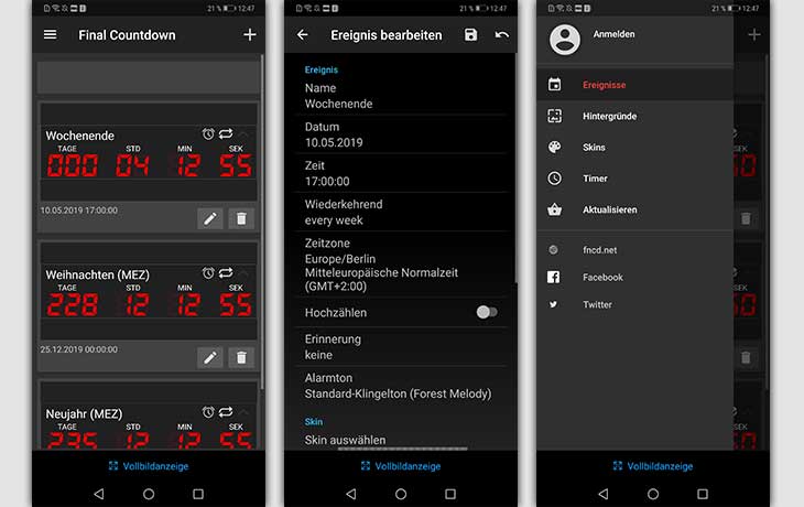 Countdown-Apps: Screenshots