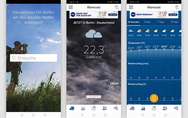 Wetter-App: Screenshot Morecast