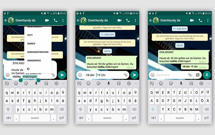 WhatsApp Text durchstreichen Android