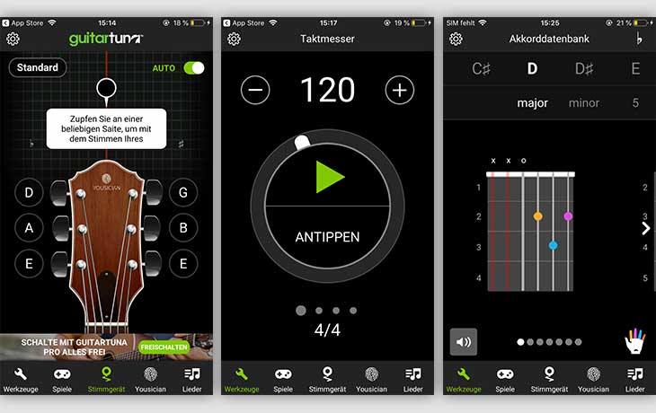 Gitarre-stimmen-Apps: GuitarTuna