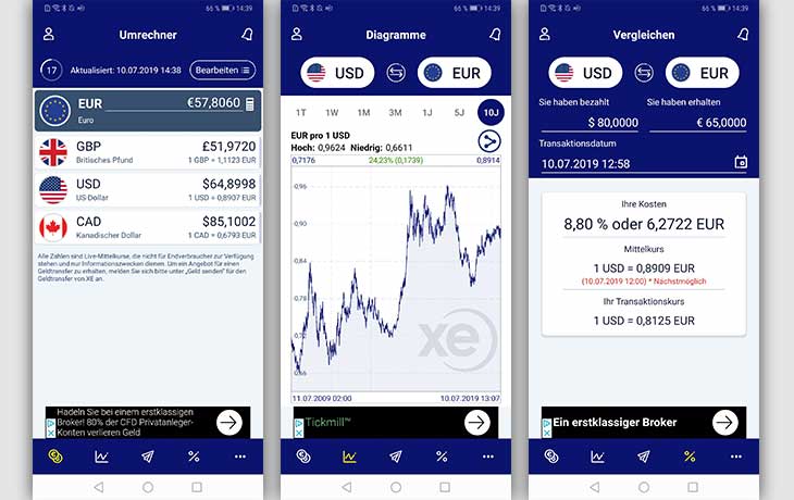 Währungsrechner-App: Screenshot XE Currency