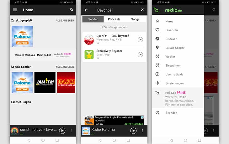 Radio-App: Screenshots Radio.de