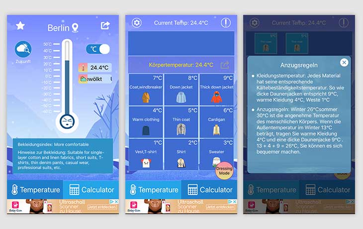Thermometer-App: Screenshots iOS Apopo