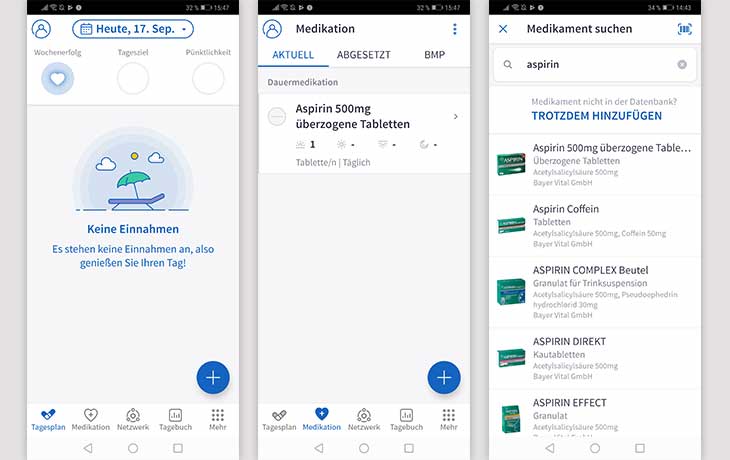 Medikamenten-App: Screenshots Mediteo