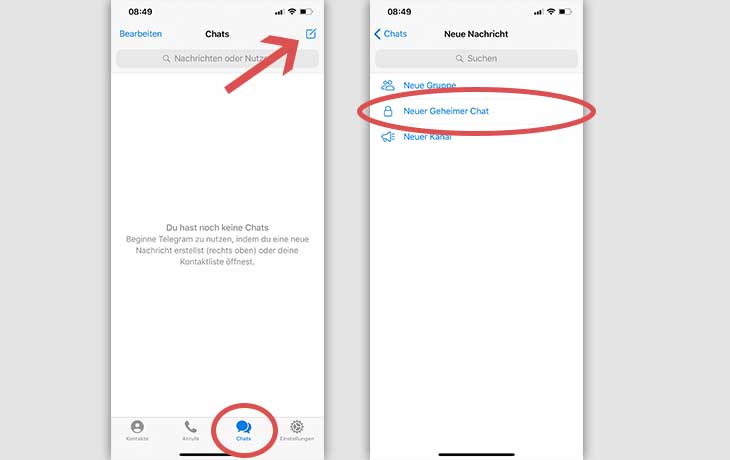 geheimer Chat bei Telegram Screenshot iOS
