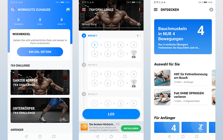 Workout-App: Screenshot Workouts zuhause