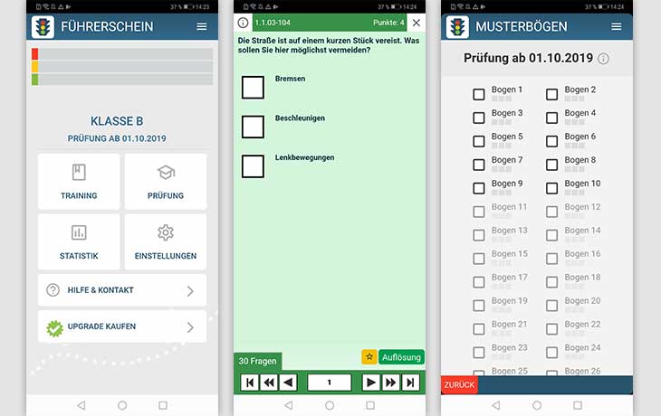 Führerschein-App: Screenshots Führerschein 2019