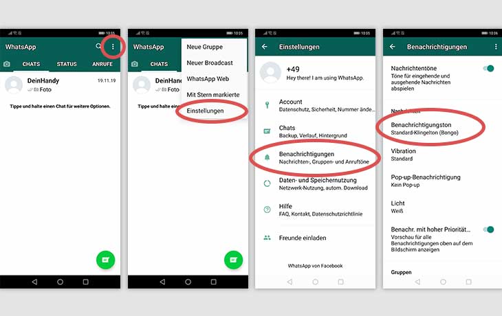 WhatsApp Benachrichtigungston ändern Android Screenshot