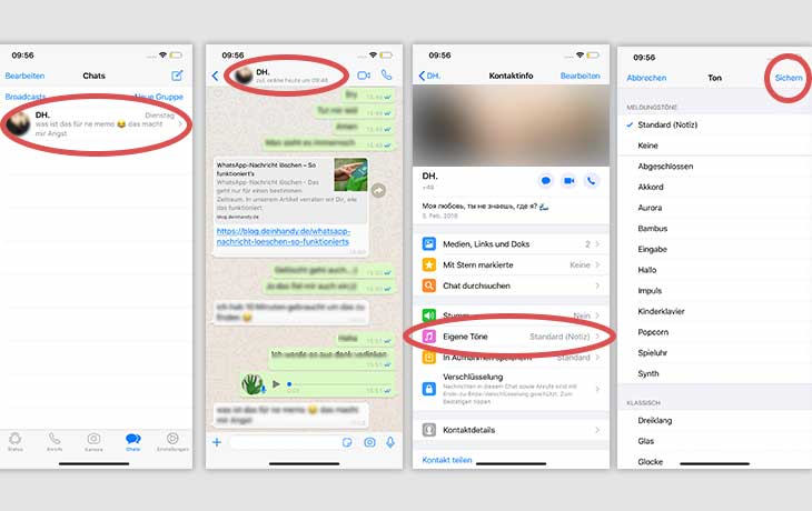 WHatsApp Benachrichtigungston ändern iOS einzelner Kontakt Screenshot