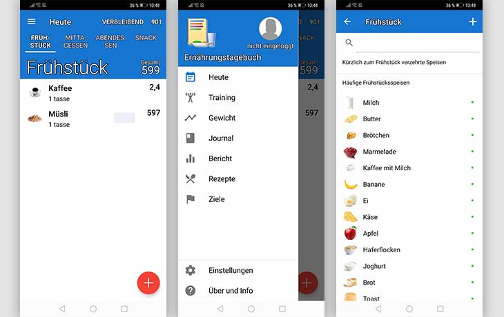 Ernährungstagebuch App Screenshots