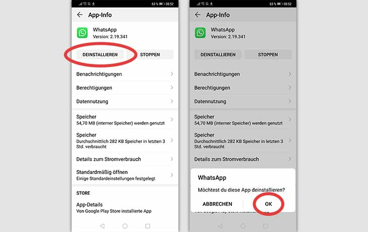 WhatsApp löschen Android Screenshots 2