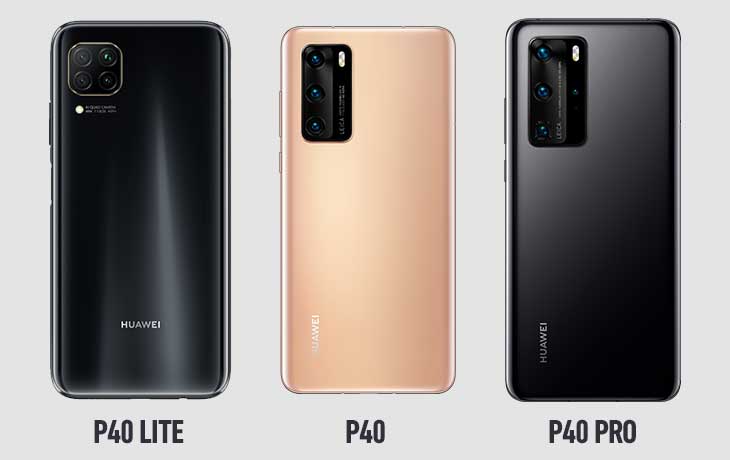 Huawei P40 Lite, Huawei P40 und Huawei P40 Pro Rückseiten
