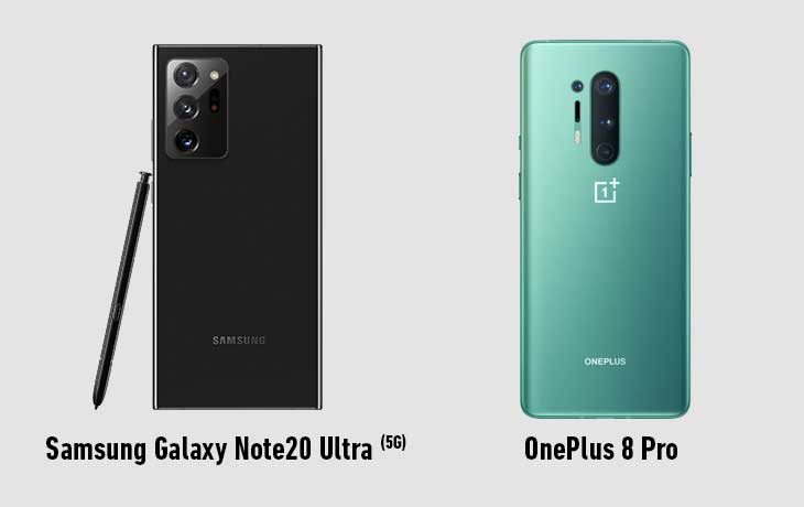 Galaxy Note 20 Ultra 5G und OnePlus Pro Rückseite